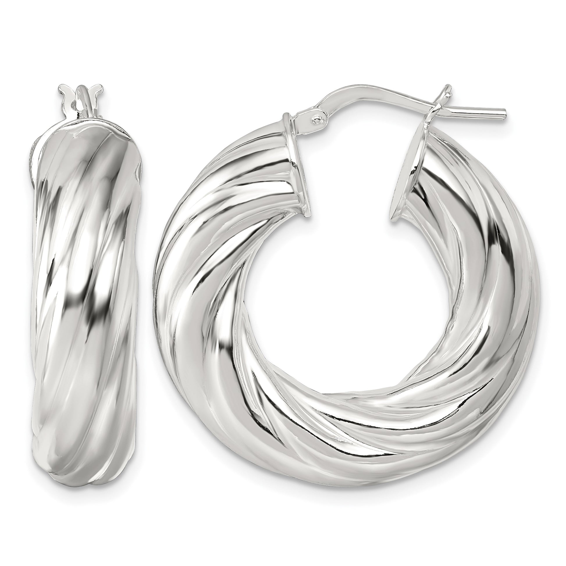 Sterling Silver Polished 8mm Twisted Tube Hoop Earrings