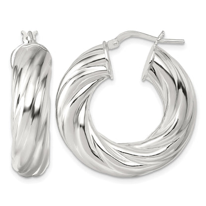 Sterling Silver Polished 8mm Twisted Tube Hoop Earrings