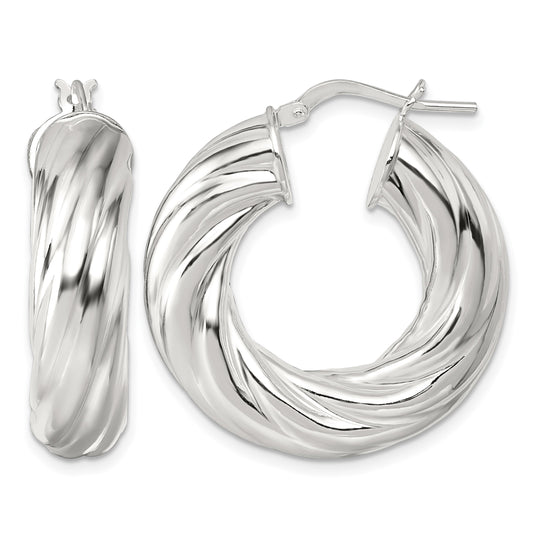 Sterling Silver Polished 8mm Twisted Tube Hoop Earrings