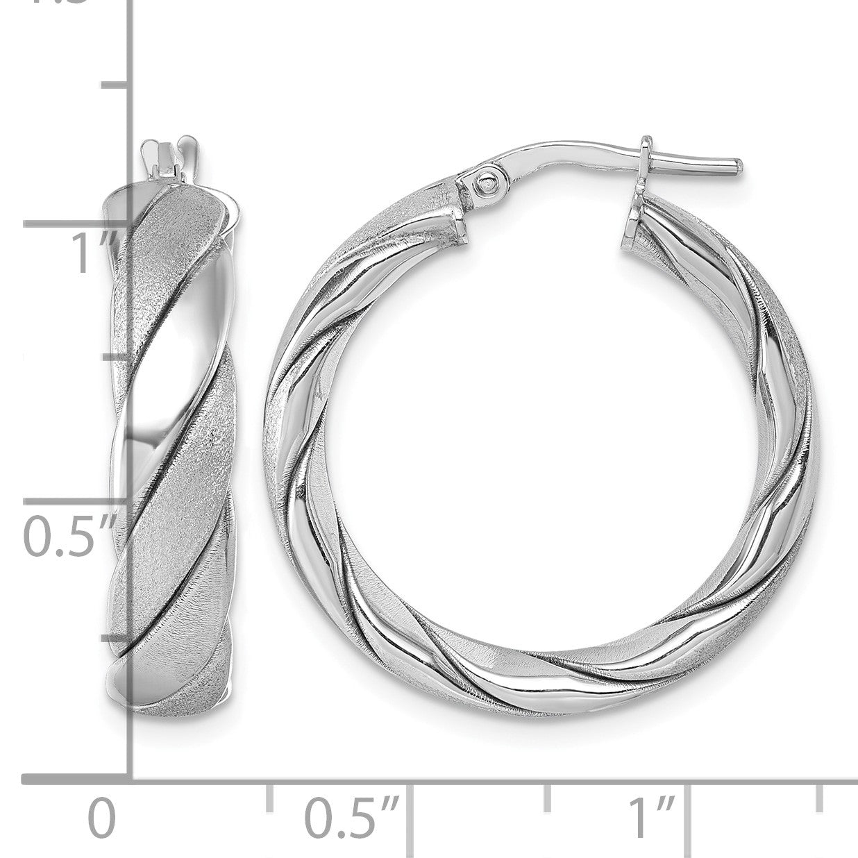 Sterling Silver Rhodium-plated Polished and Scratch Finish 6.0 x 26mm Twisted Round Tube Hoop Earrings