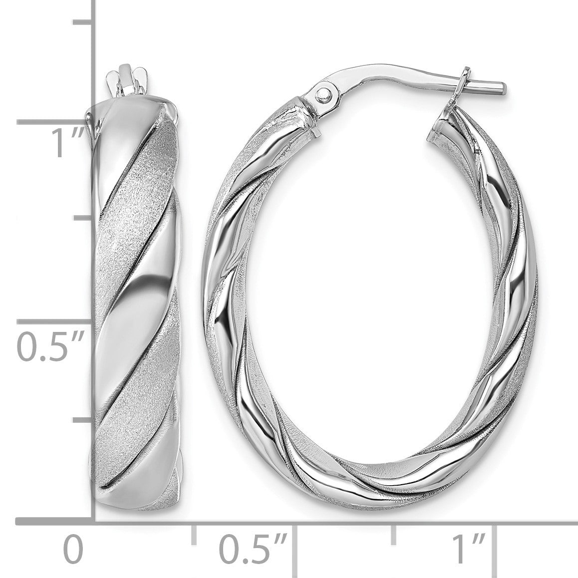 Sterling Silver Rhodium-plated Polished and Scratch Finish 6.00mm Twisted Oval Tube Hoop Earrings