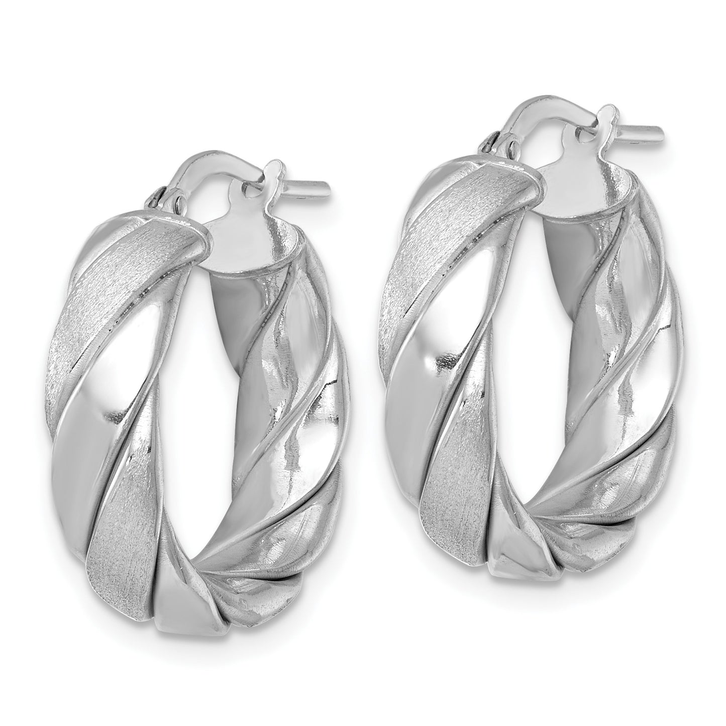 Sterling Silver Rhodium-plated Polished Brushed/Textured 6.00mm x 22mm Tube Hoop Earrings
