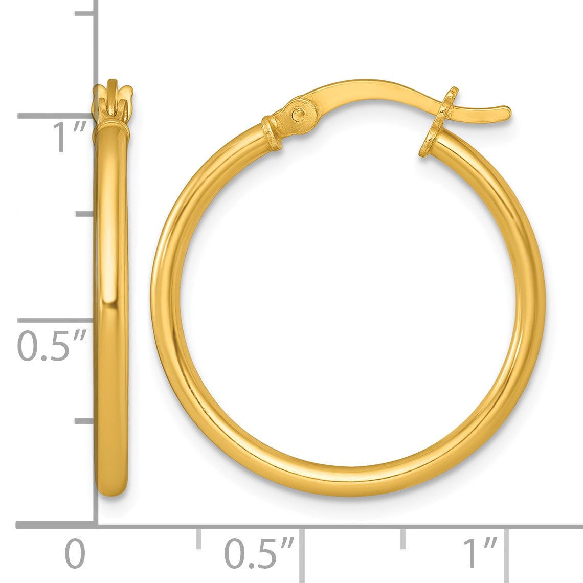 Sterling Silver Gold-tone Polished 2.00mm x 25mm Round Tube Hoop Earrings
