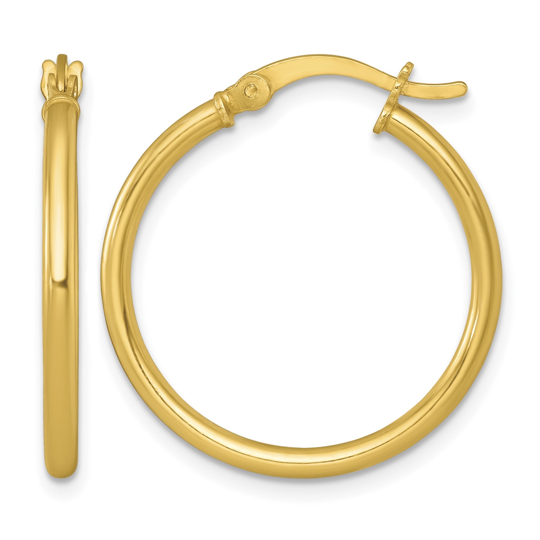 Sterling Silver Gold-tone Polished 2.00mm x 25mm Round Tube Hoop Earrings