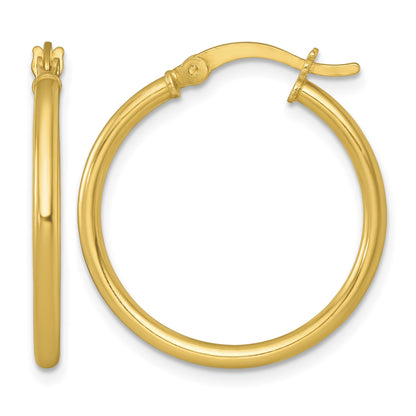 Sterling Silver Gold-tone Polished 2.00mm x 25mm Round Tube Hoop Earrings