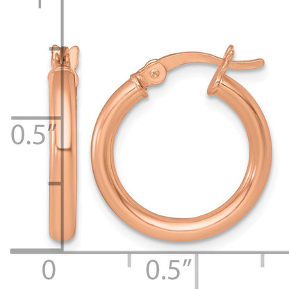 Sterling Silver Rose-tone Polished 2.5mm x 18mm Round Tube Hoop Earrings