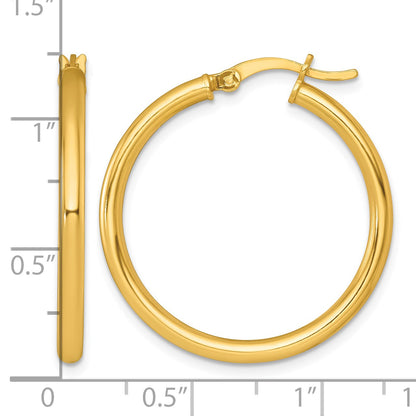 Sterling Silver Gold-tone Polished 2.5mm x 30mm Round Tube Hoop Earrings