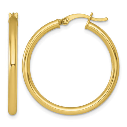 Sterling Silver Gold-tone Polished 2.5mm x 30mm Round Tube Hoop Earrings