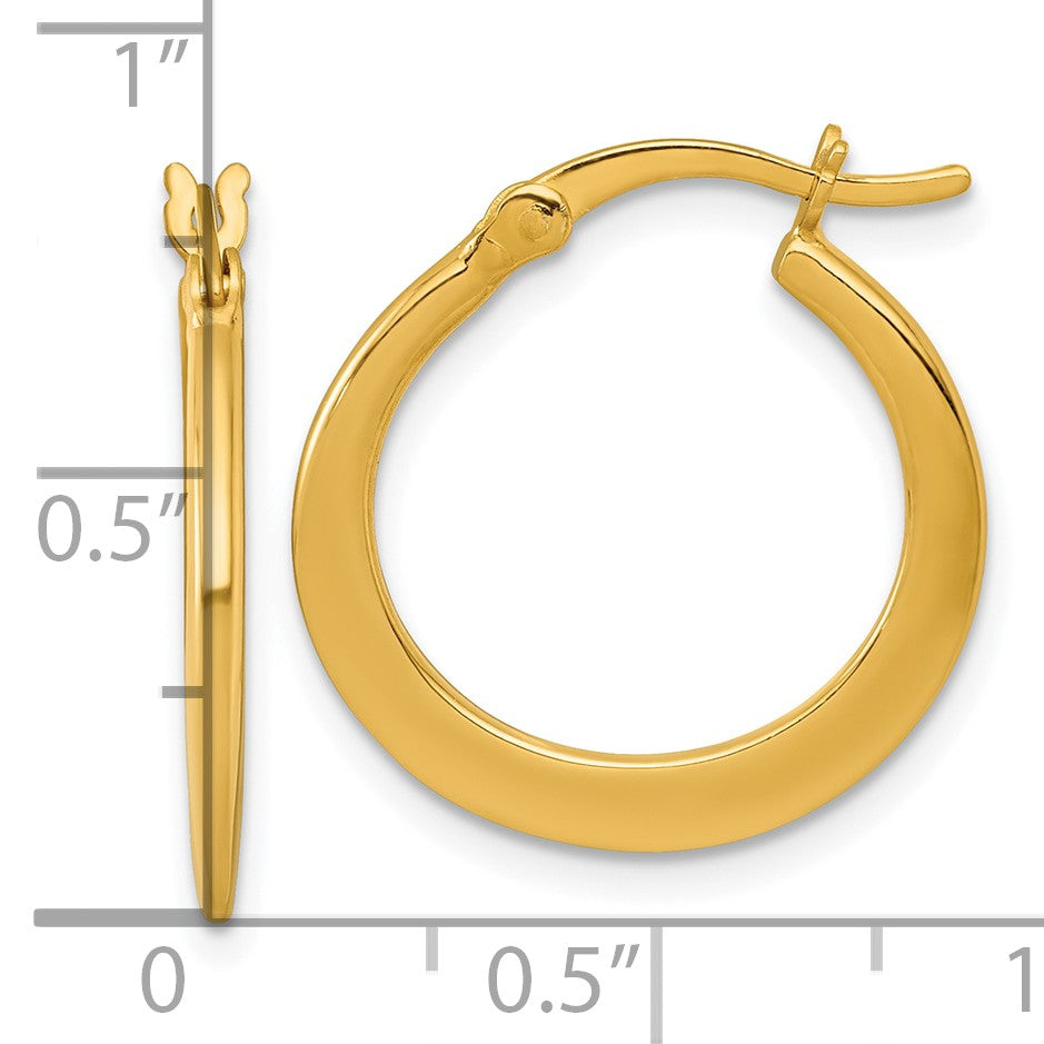Sterling Silver Gold-tone Polished 20.0mm Tapered Round Hoop Earrings