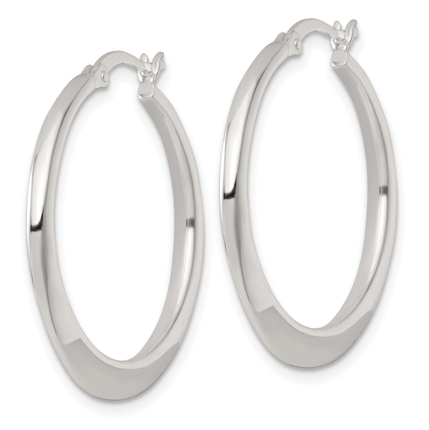 Sterling Silver Polished 30.0mm Tapered Round Hoop Earrings