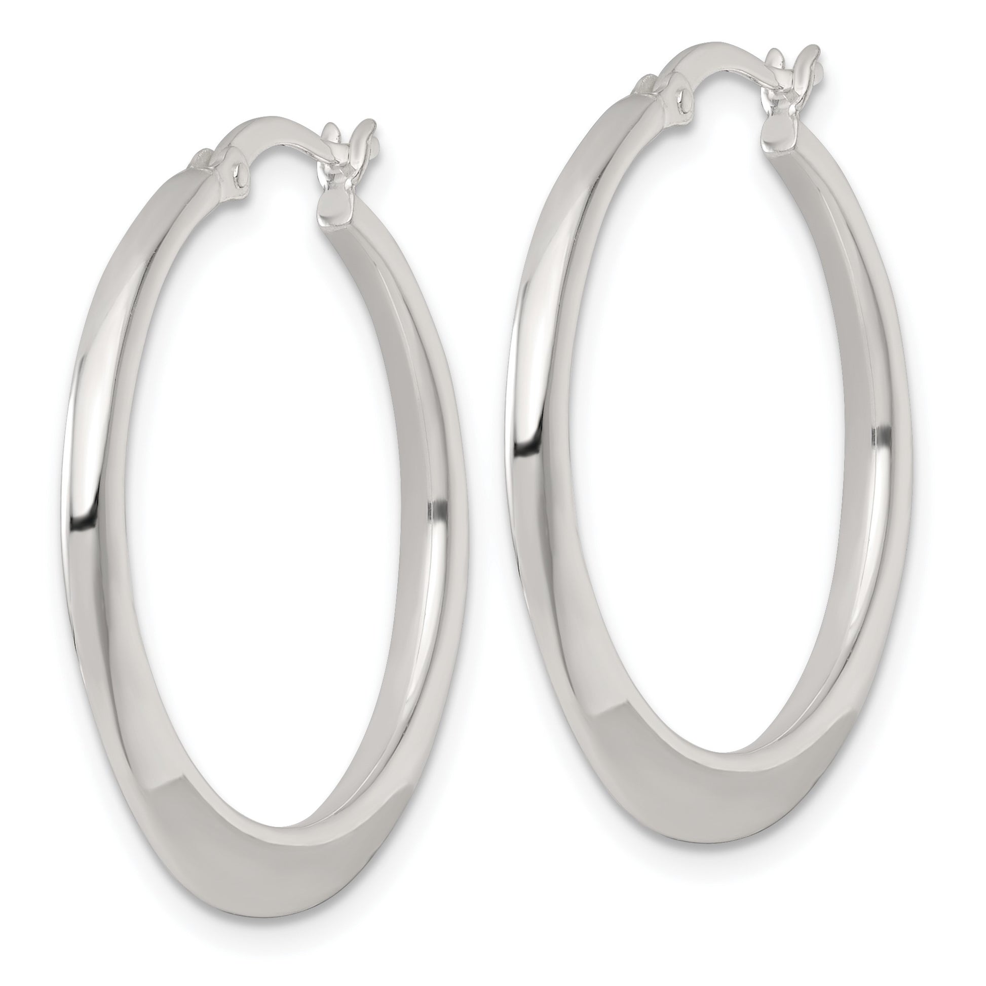 Sterling Silver Polished 30.0mm Tapered Round Hoop Earrings