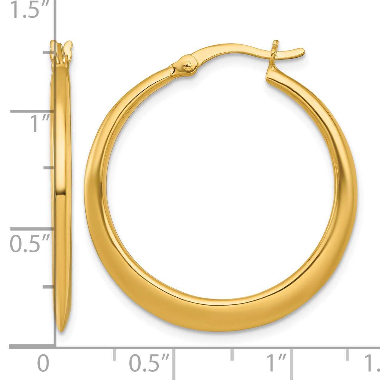 Sterling Silver Gold-tone Polished 30.0mm Tapered Round Hoop Earrings