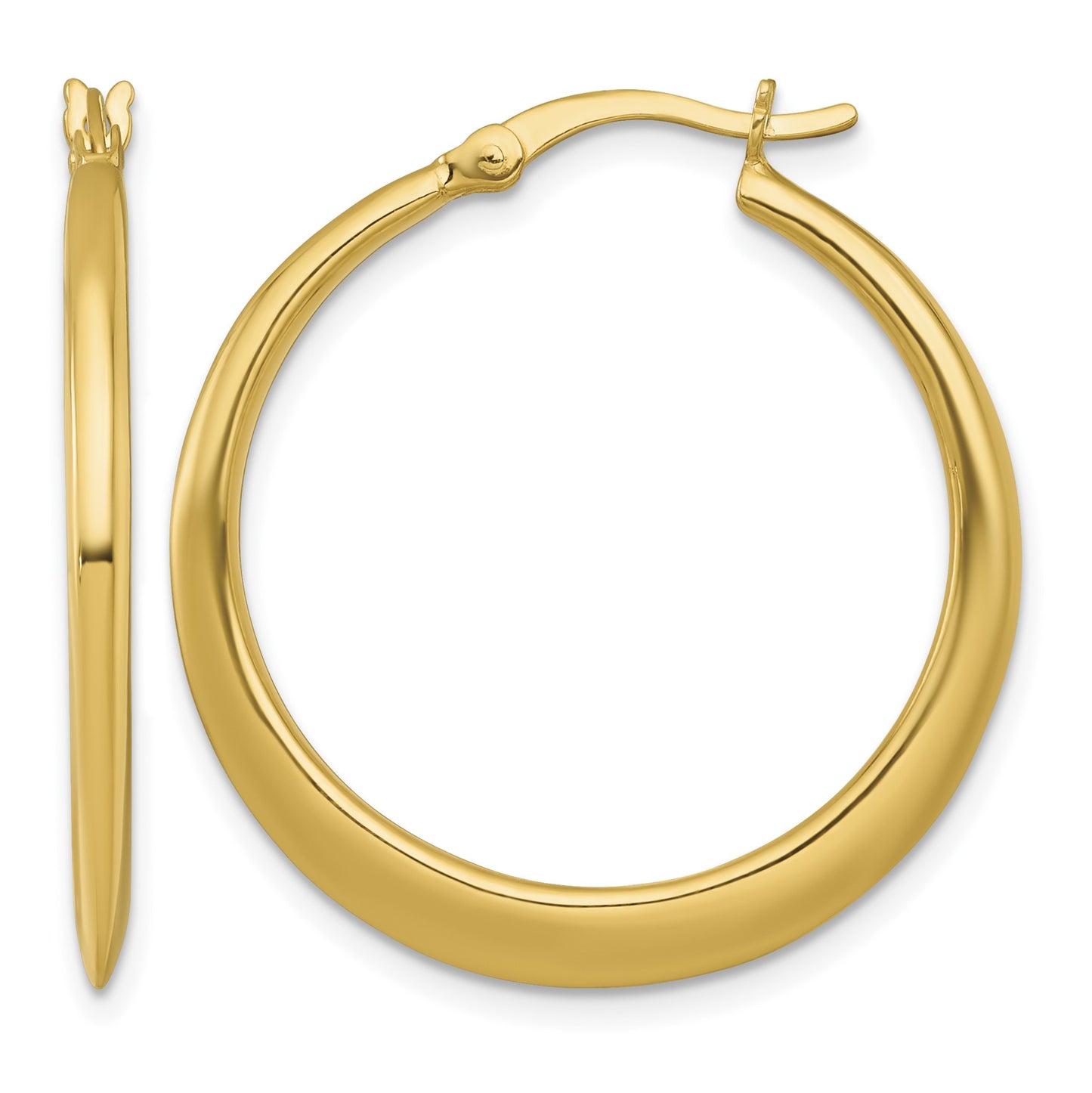 Sterling Silver Gold-tone Polished 30.0mm Tapered Round Hoop Earrings