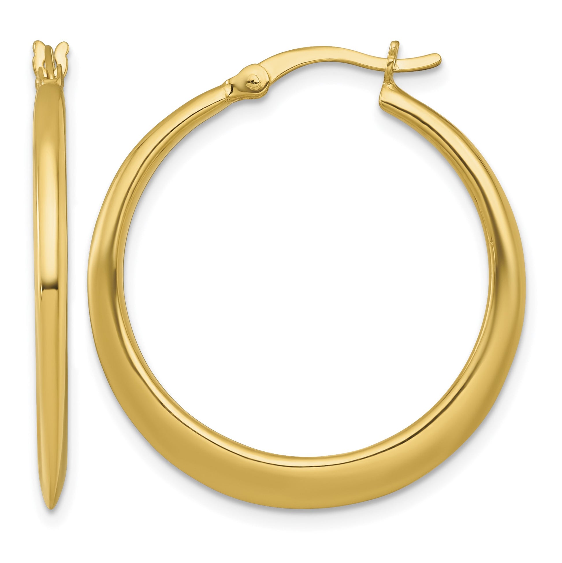 Sterling Silver Gold-tone Polished 30.0mm Tapered Round Hoop Earrings