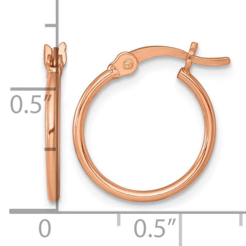 Sterling Silver Rose-tone Polished 1.25mm x 15mm Round Tube Hoop Earrings