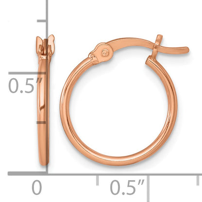 Sterling Silver Rose-tone Polished 1.25mm x 15mm Round Tube Hoop Earrings