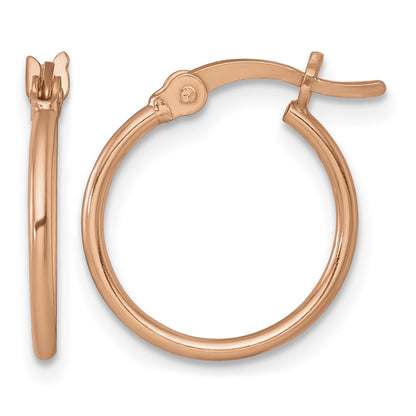 Sterling Silver Rose-tone Polished 1.25mm x 15mm Round Tube Hoop Earrings
