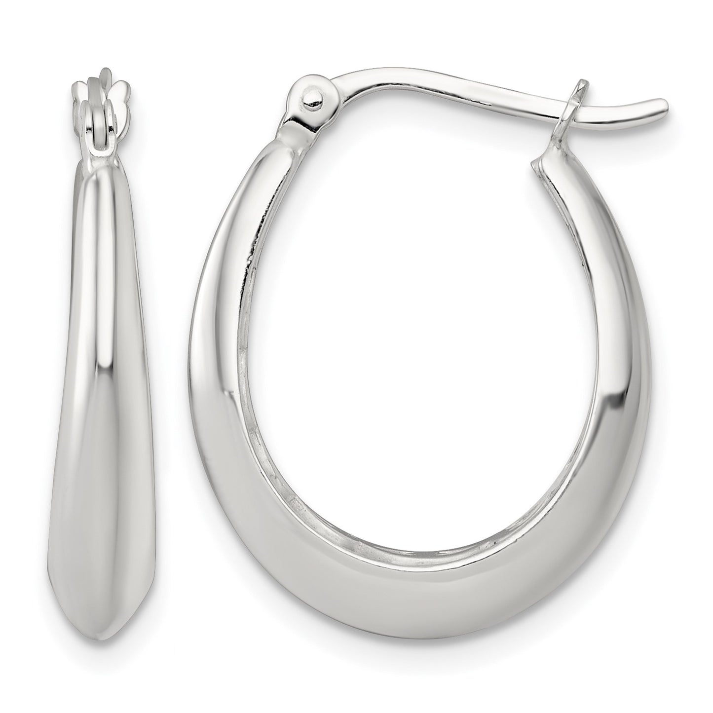 Sterling Silver Polished Knife Edge Tapered Oval Hoop Earrings