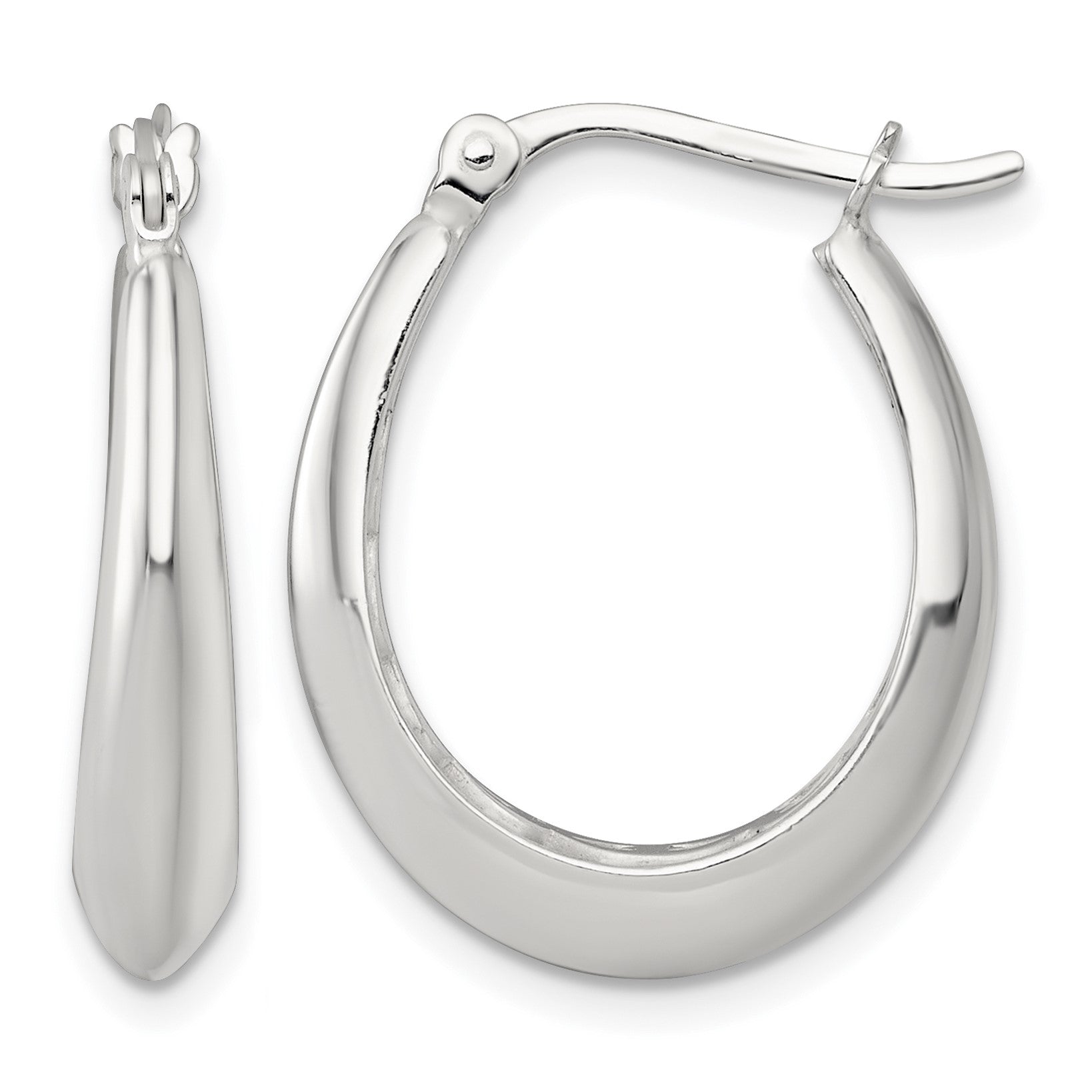 Sterling Silver Polished Knife Edge Tapered Oval Hoop Earrings