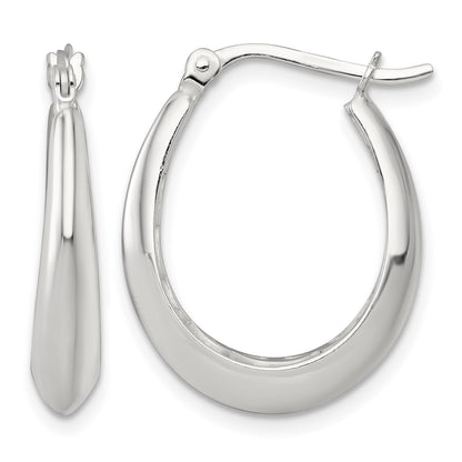 Sterling Silver Polished Knife Edge Tapered Oval Hoop Earrings