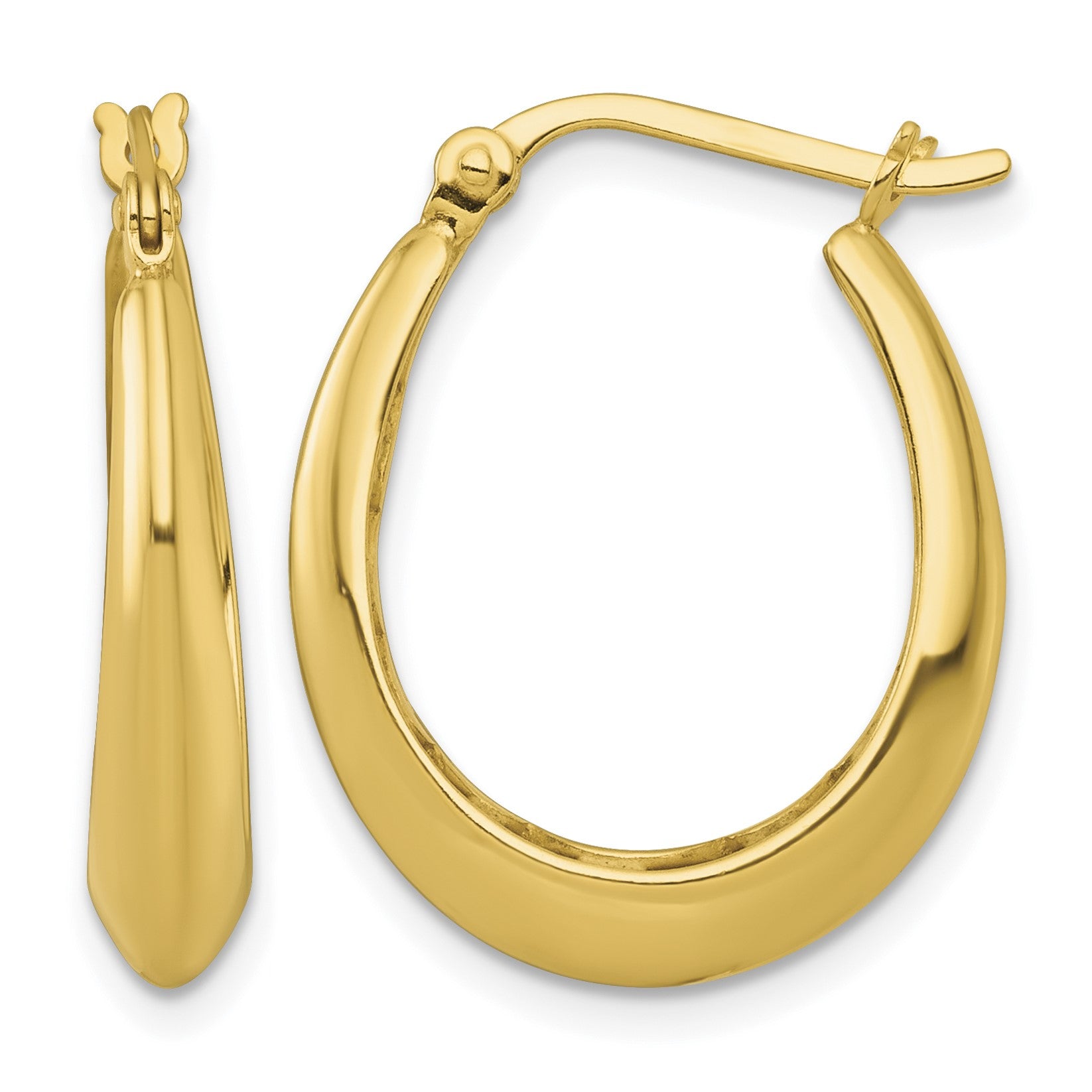 Sterling Silver Gold-tone Polished Knife Edge Tapered Oval Hoop Earrings