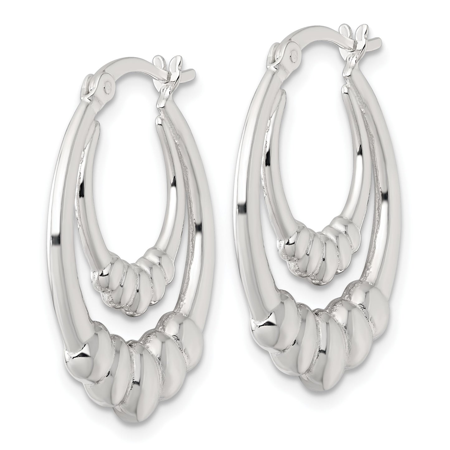 Sterling Silver Polished Scalloped Double Oval Hollow Hoop Earrings