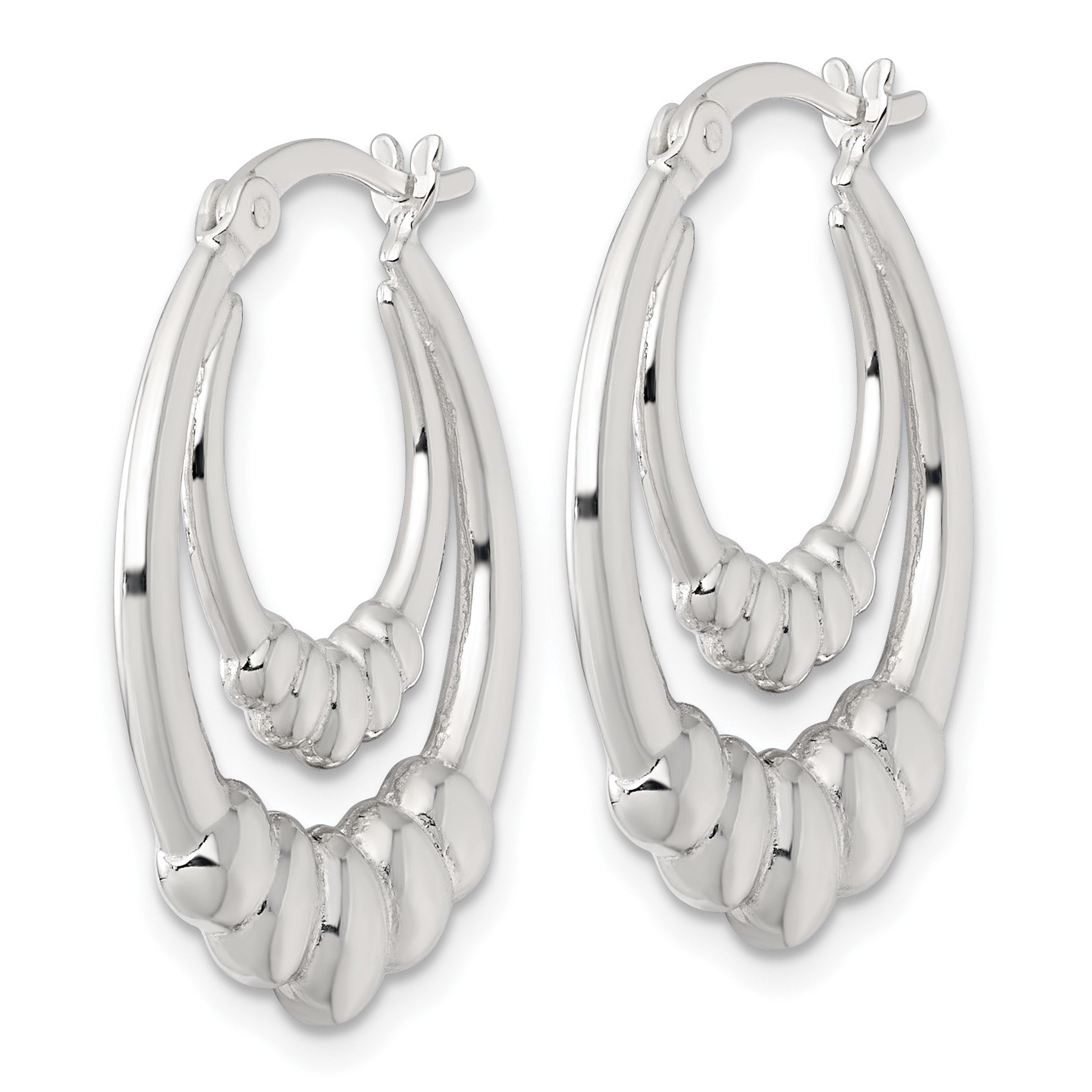 Sterling Silver Polished Scalloped Double Oval Hollow Hoop Earrings