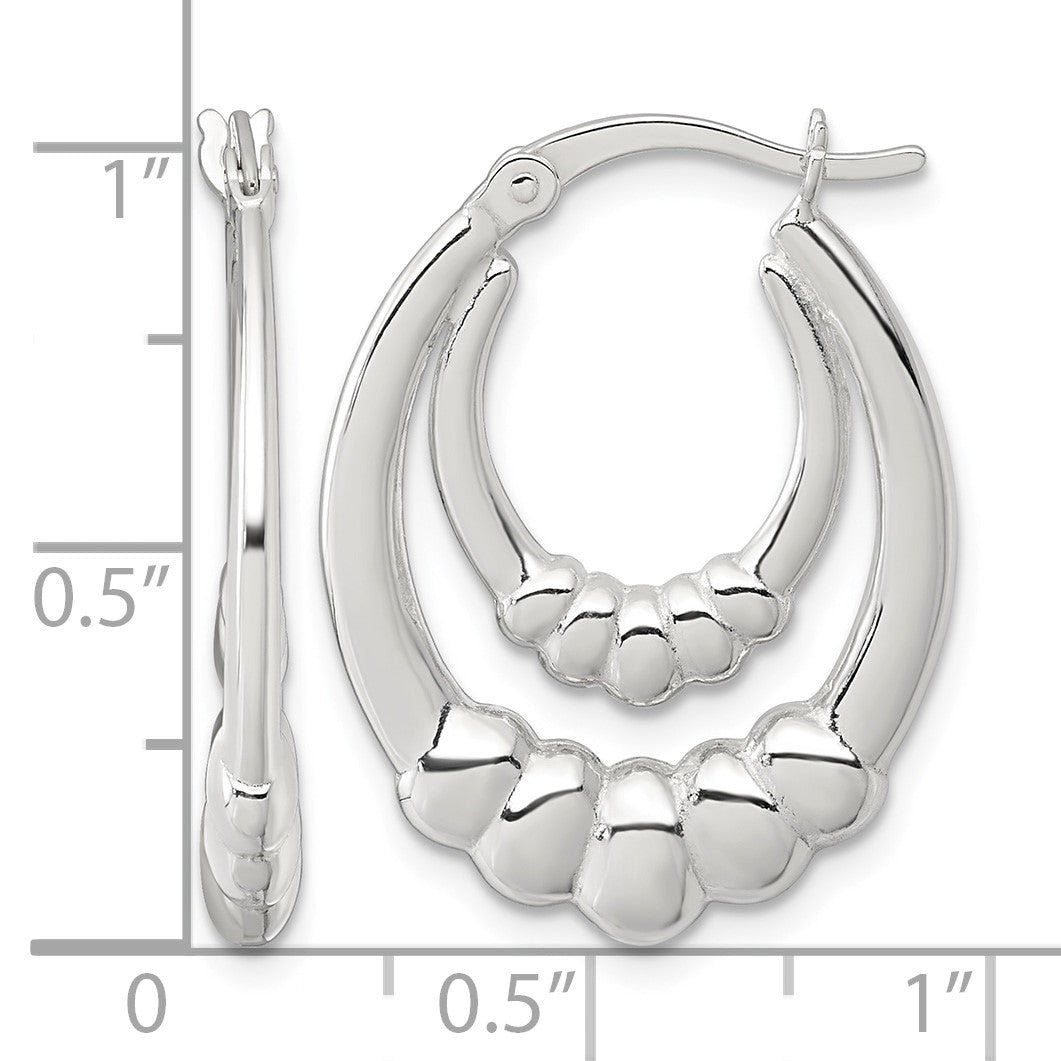 Sterling Silver Polished Scalloped Double Oval Hollow Hoop Earrings