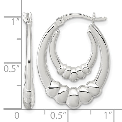 Sterling Silver Polished Scalloped Double Oval Hollow Hoop Earrings