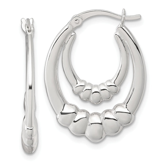 Sterling Silver Polished Scalloped Double Oval Hollow Hoop Earrings