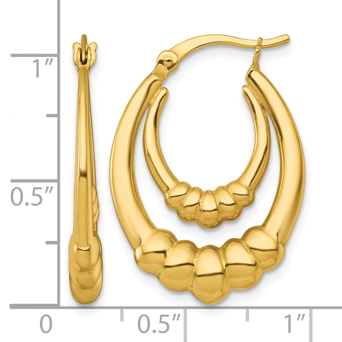 Sterling Silver Gold Tone Polished Scalloped Double Oval Hollow Hoop Earrings