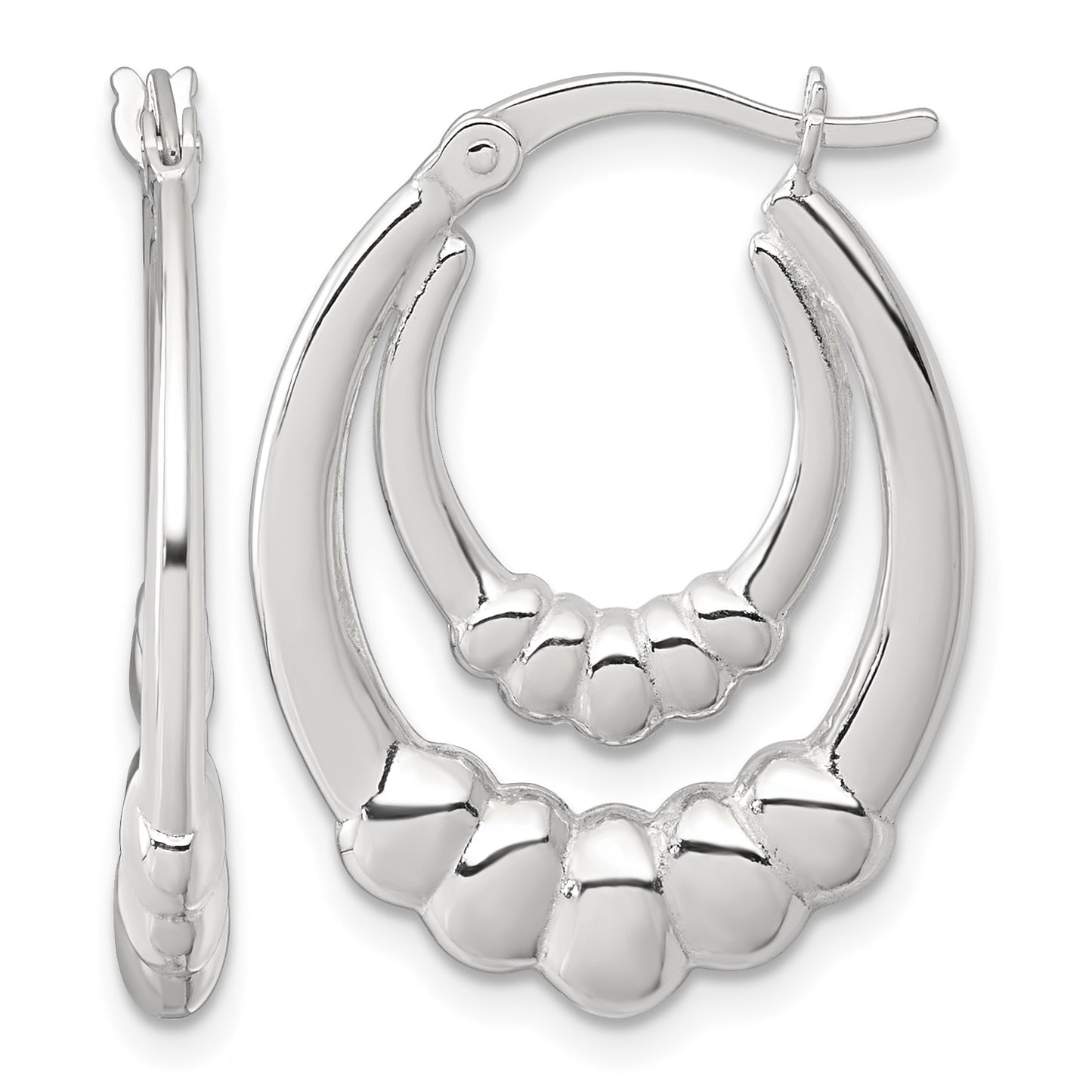 Sterling Silver Polished Scalloped Double Oval Hollow Hoop Earrings