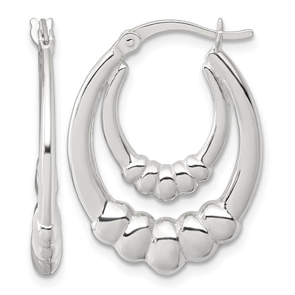 Sterling Silver Polished Scalloped Double Oval Hollow Hoop Earrings
