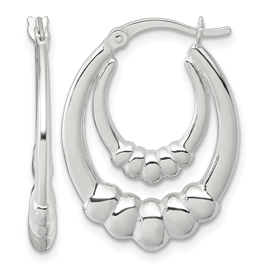 Sterling Silver Polished Scalloped Double Oval Hollow Hoop Earrings