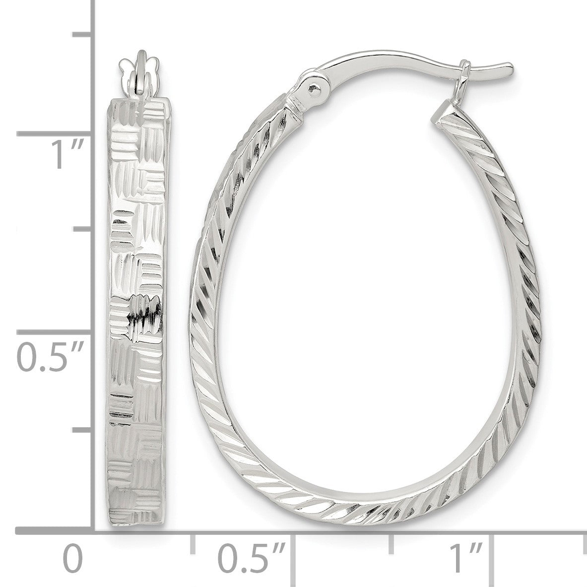 Sterling Silver Polished Straight Diamond-cut 4.0mm Oval Hoop Earrings
