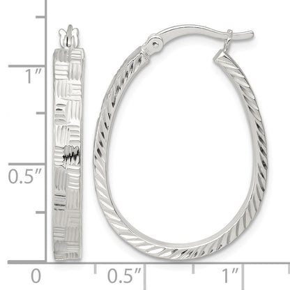 Sterling Silver Polished Straight Diamond-cut 4.0mm Oval Hoop Earrings