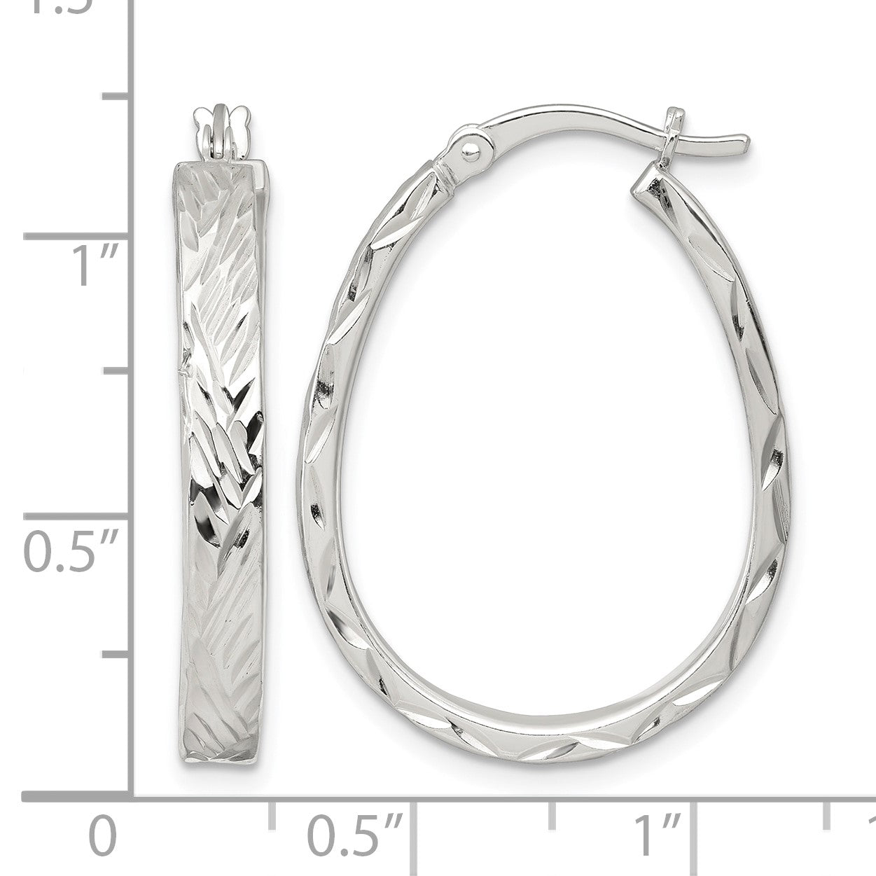 Sterling Silver Polished Diamond-cut 4.0mm Oval Hoop Earrings