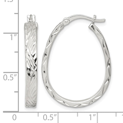 Sterling Silver Polished Diamond-cut 4.0mm Oval Hoop Earrings