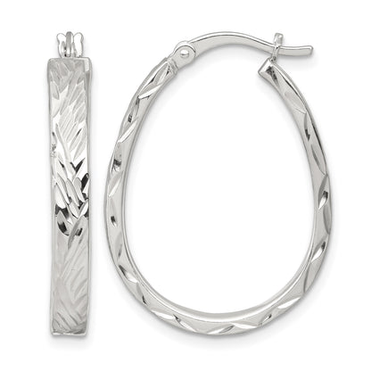 Sterling Silver Polished Diamond-cut 4.0mm Oval Hoop Earrings