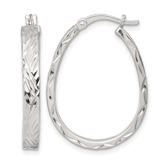 Sterling Silver Polished Diamond-cut 4.0mm Oval Hoop Earrings