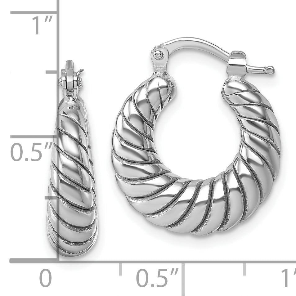 Sterling Silver Rhodium-plated  5.5 x 18mm Twisted Graduated Tube Hoop Earrings