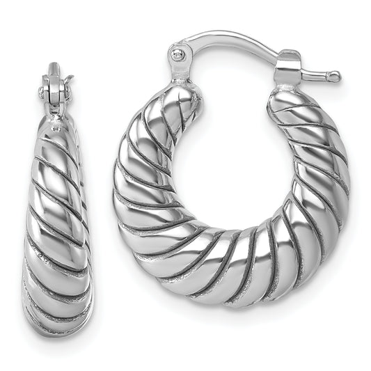Sterling Silver Rhodium-plated  5.5 x 18mm Twisted Graduated Tube Hoop Earrings