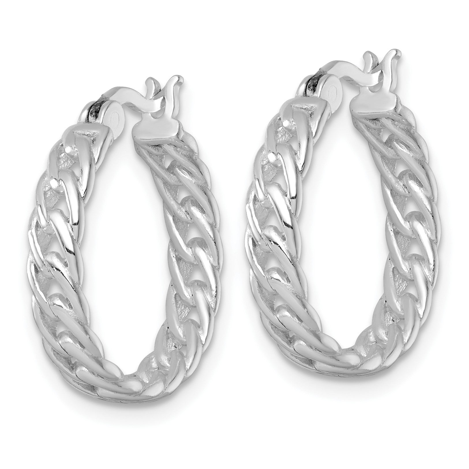 Sterling Silver Rhodium-plated Polished 4.00 x 19mm Curb Link Round Hoop Earrings