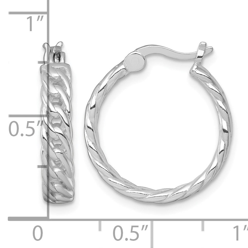 Sterling Silver Rhodium-plated Polished 4.00 x 19mm Curb Link Round Hoop Earrings