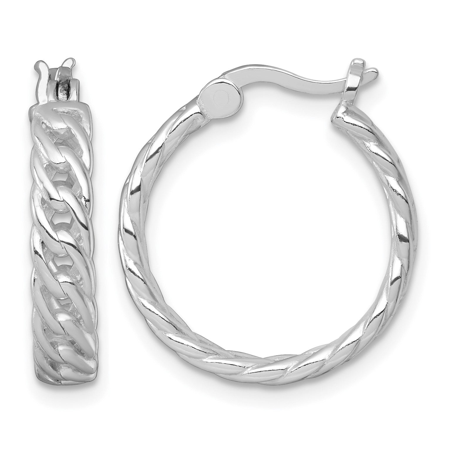 Sterling Silver Rhodium-plated Polished 4.00 x 19mm Curb Link Round Hoop Earrings