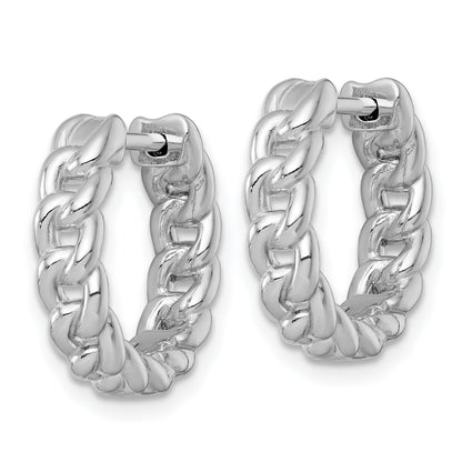 Sterling Silver Rhodium-plated  4.5 x 18mm Curb Link Round Hinged Hoop Earrings