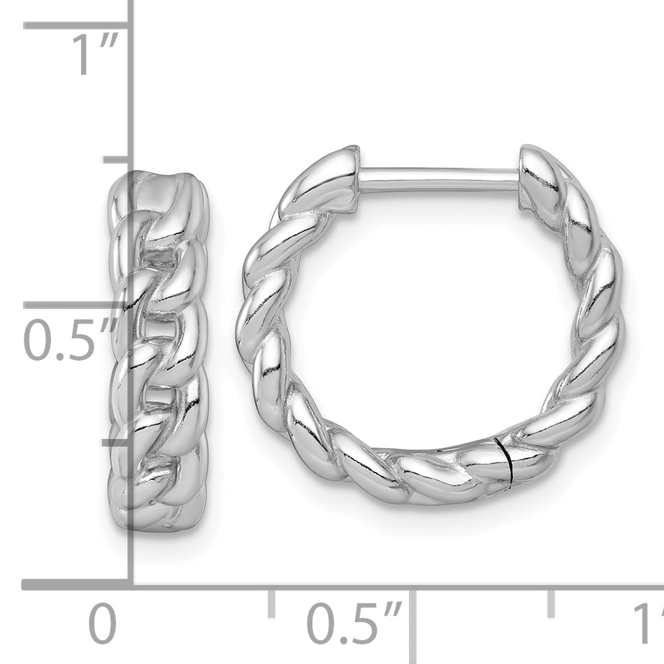 Sterling Silver Rhodium-plated  4.5 x 18mm Curb Link Round Hinged Hoop Earrings
