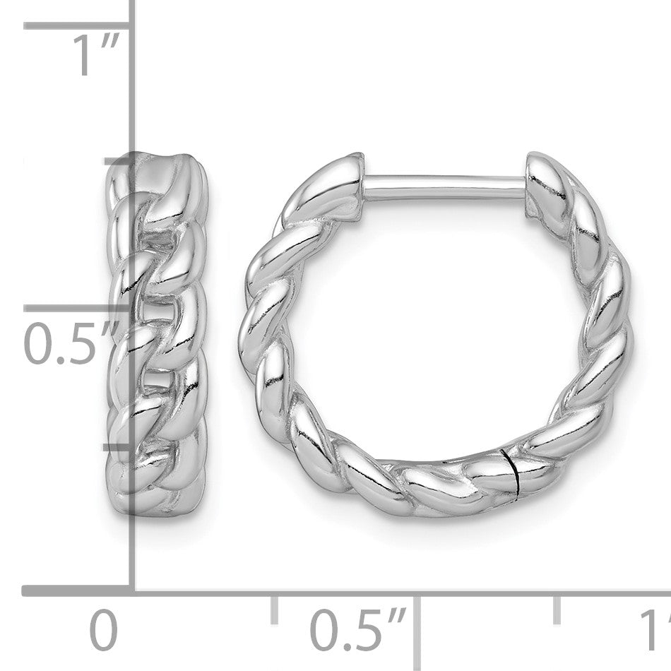 Sterling Silver Rhodium-plated Polished 4.5 x 18mm Curb Link Round Hinged Hoop Earrings