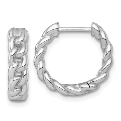 Sterling Silver Rhodium-plated  4.5 x 18mm Curb Link Round Hinged Hoop Earrings
