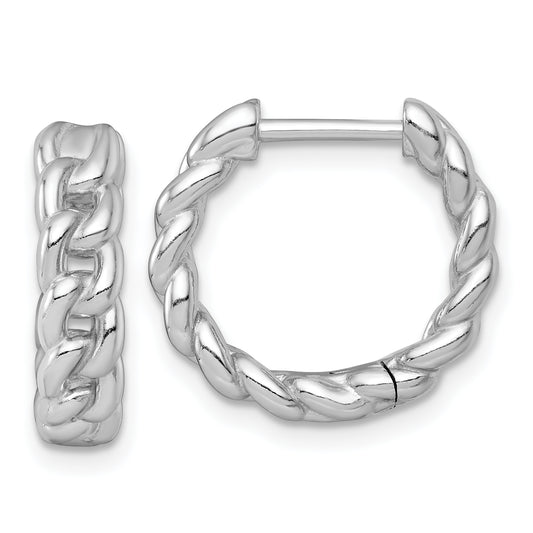 Sterling Silver Rhodium-plated  4.5 x 18mm Curb Link Round Hinged Hoop Earrings